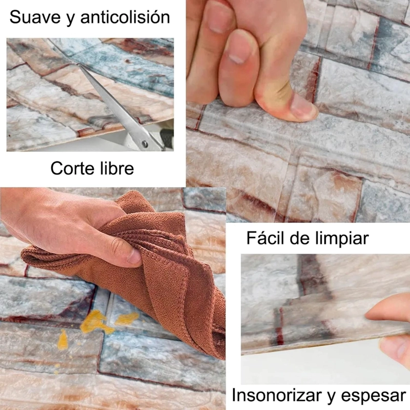 PACK 10 PEGATINAS PARED ESPUMA 3D 70X77 CM PIEDRA ROJIZA - 3