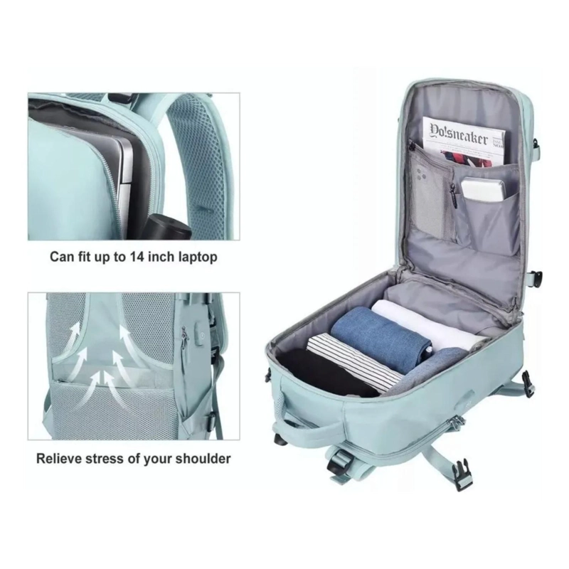 MOCHILA VIAJE GRAN CAPACIDAD MULTIFUNCIONAL IMPERMEABLE 55 LT CELESTE - 5