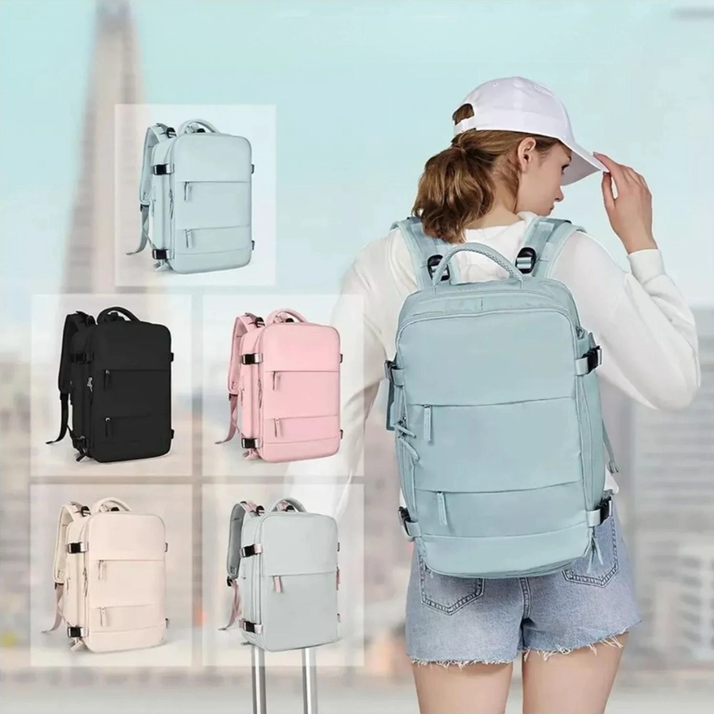 MOCHILA VIAJE GRAN CAPACIDAD MULTIFUNCIONAL IMPERMEABLE 55 LT CELESTE - 6