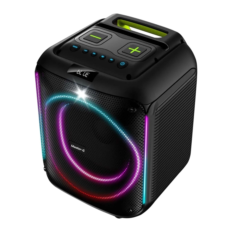 PARLANTE MINI BLUETOOTH PORTATIL KARAOKE LED MASTER-G 60 WATT NEGRO - 2