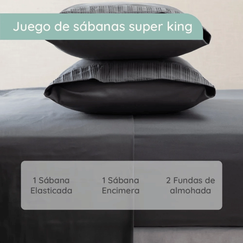 SABANAS COLCHON SUPER KING MICROFIBRA 300 HILOS GRIS OSCURO - 3