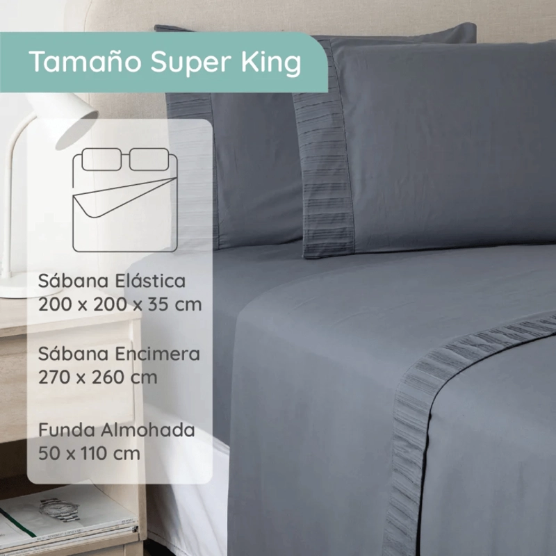 SABANAS COLCHON SUPER KING MICROFIBRA 300 HILOS GRIS OSCURO - 4