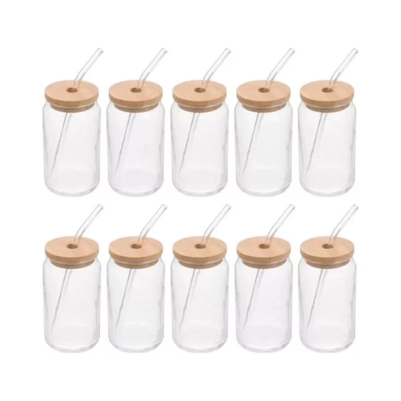 PACK 10 VASO LARA VIDRIO BOMBILLA TAPA BAMBU 550 ML - 1