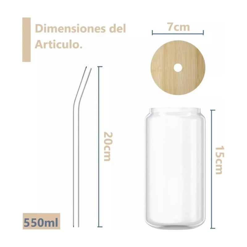 PACK 10 VASO LARA VIDRIO BOMBILLA TAPA BAMBU 550 ML - 5