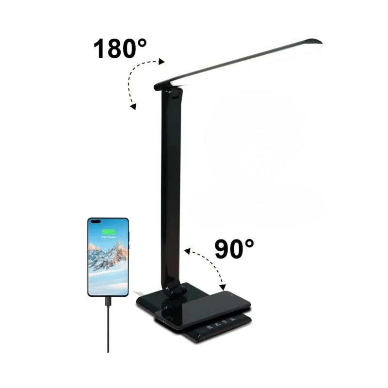 LAMPARA LUZ ESCRITORIO LED CARGADOR INALAMBRICO 5 WATT NEGRO - 3