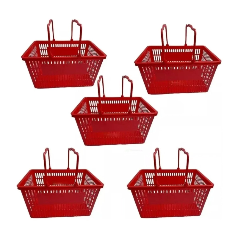 PACK 5 CANASTOS COMPRAS SUPERMERCADO 250X330X450 MM ROJO - 1
