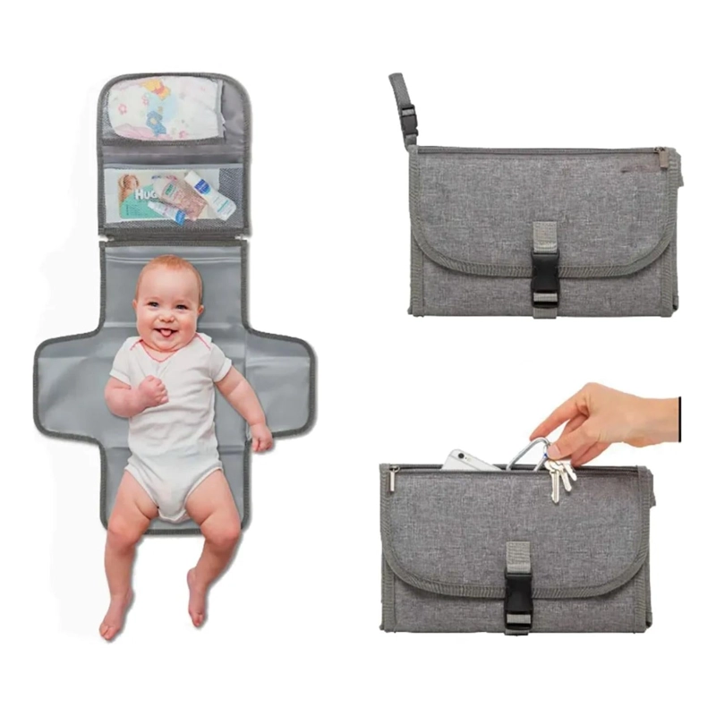 MUDADOR CAMBIADOR IMPERMEABLE PLEGABLE BEBE HORIZONTAL GRIS - 2