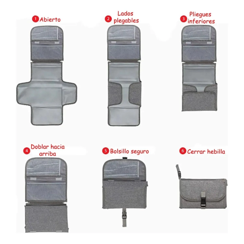 MUDADOR CAMBIADOR IMPERMEABLE PLEGABLE BEBE HORIZONTAL GRIS - 4