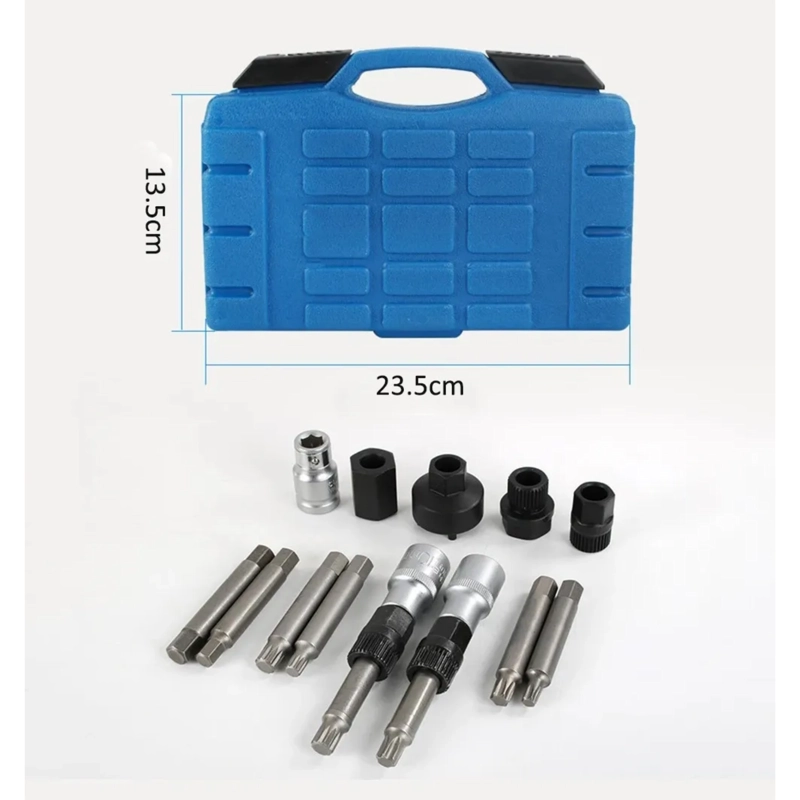 SET 13 PIEZAS EXTRACTOR POLEA ALTERNADOR UNIVERSAL 13.5X23.5X13.5 CM AZUL - 6