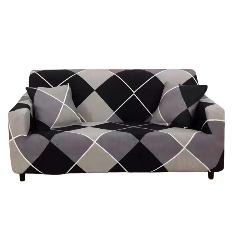 FUNDA PROTECTORA SILLON SOFA TELA ELASTICADA 3 CUERPOS 220 CM DIAMANTES NEGRO - 1
