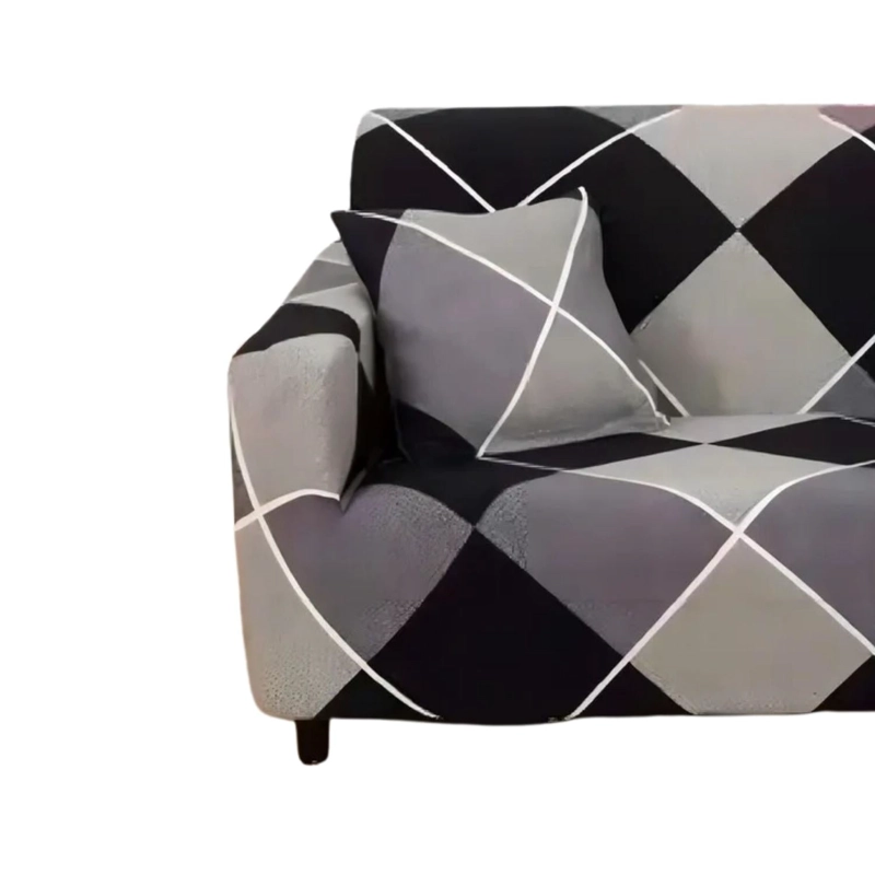FUNDA PROTECTORA SILLON SOFA TELA ELASTICADA 3 CUERPOS 220 CM DIAMANTES NEGRO - 2