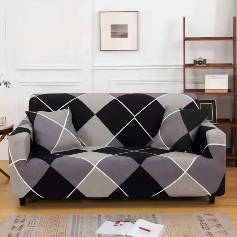 FUNDA PROTECTORA SILLON SOFA TELA ELASTICADA 3 CUERPOS 220 CM DIAMANTES NEGRO - 4