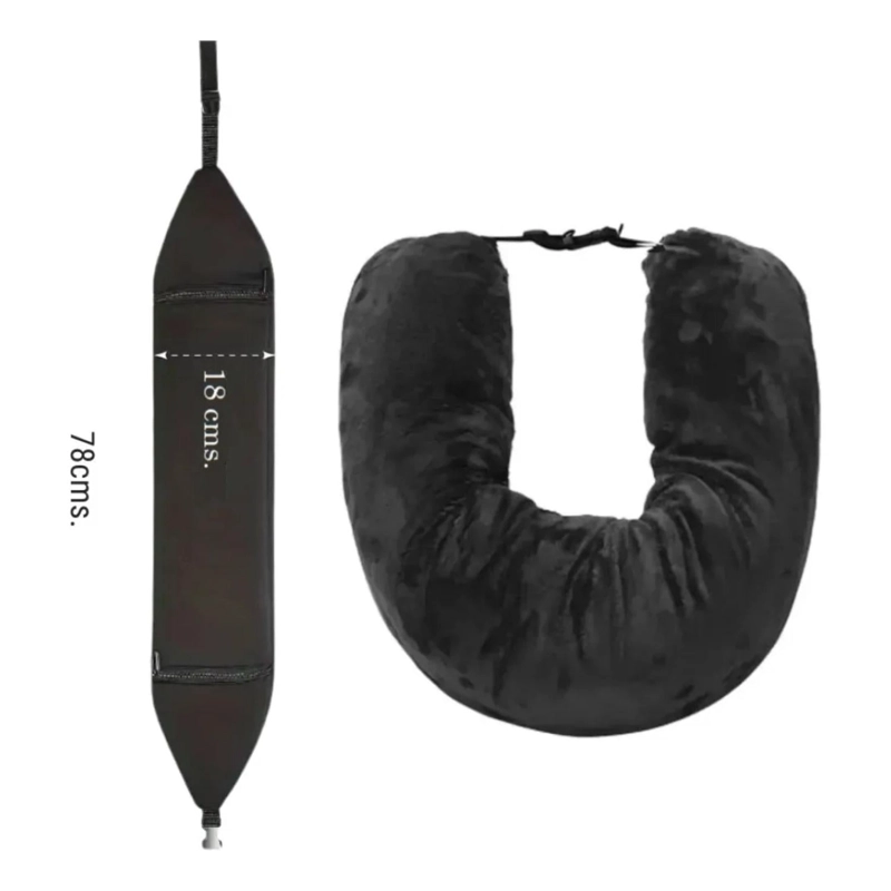 ALMOHADA CUELLO RELLENABLE VIAJES AHORRA ESPACIO AVION NEGRO - 3