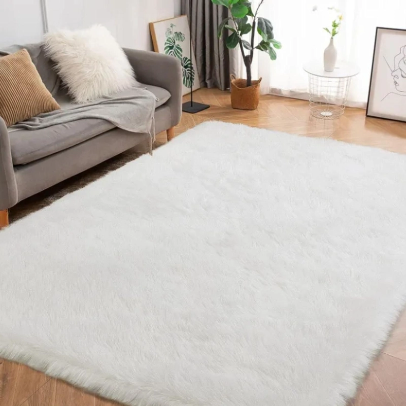 ALFOMBRA BAJADA CAMA PELUDA SUPER SUAVE CREMA - 4