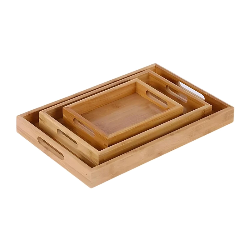 PACK 3 BANDEJAS SERVIR DESAYUNO 40X28X3 CM BAMBU - 1