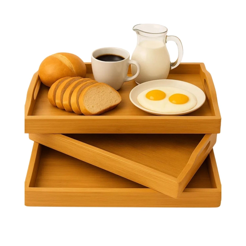 PACK 3 BANDEJAS SERVIR DESAYUNO 40X28X3 CM BAMBU - 3