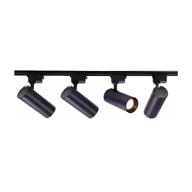 4 FOCO RIEL LUZ CALIDA 220 V 3000 K + RIEL MONOFASICO 2000 CM NEGRO - 1