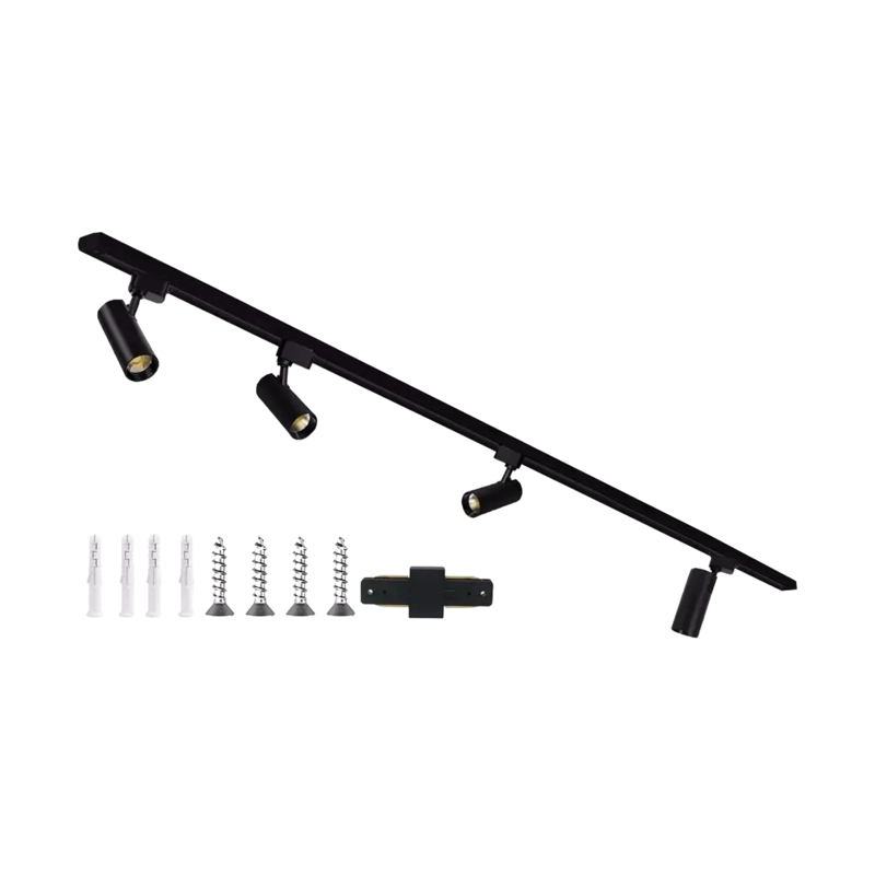 4 FOCO RIEL LUZ CALIDA 220 V 3000 K + RIEL MONOFASICO 2000 CM NEGRO - 2