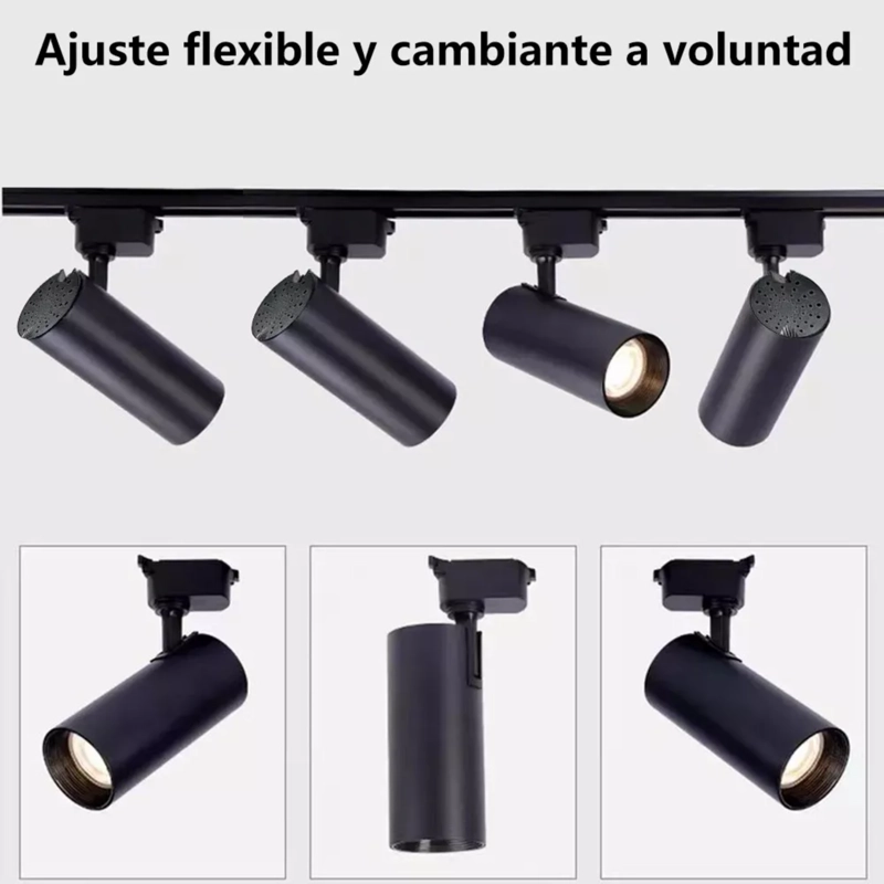 4 FOCO RIEL LUZ CALIDA 220 V 3000 K + RIEL MONOFASICO 2000 CM NEGRO - 5