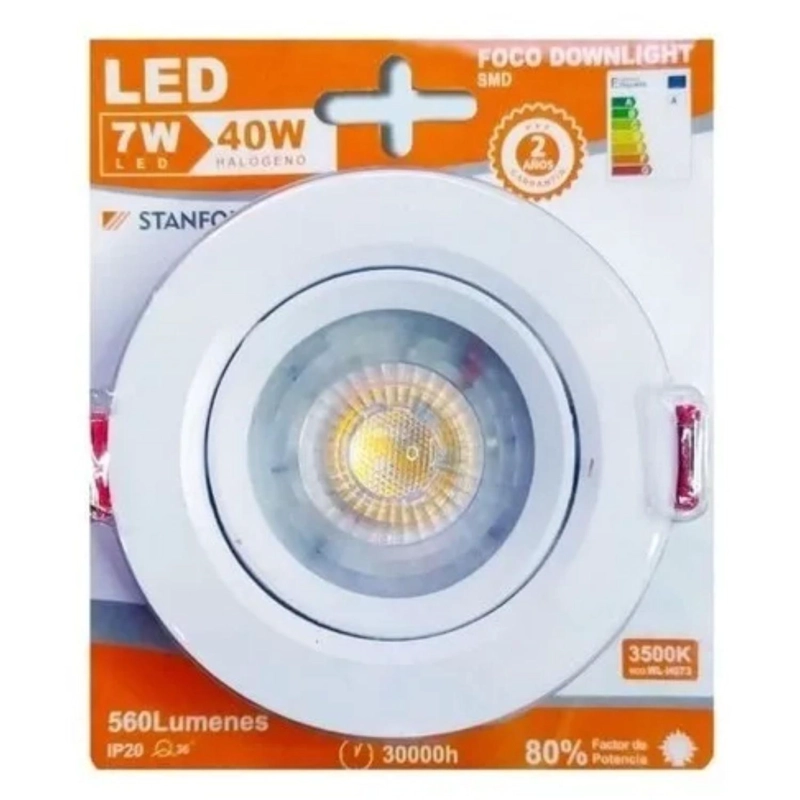 PACK 5 FOCOS LED EMBUTIDO ORIENTABLE LUZ CALIDA 7 WATT - 4