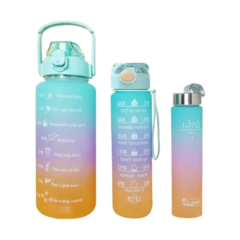 PACK 3 BOTELLAS AGUA PORTATIL MOTIVACION 2000 800 300 ML VERDE - 1
