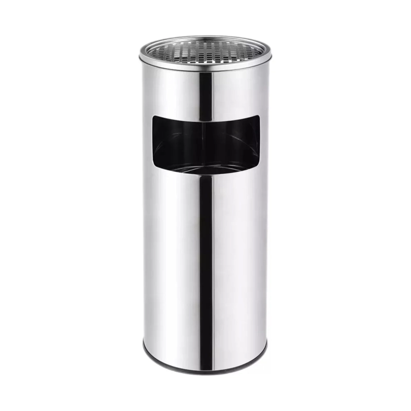 BASURERO CENICERO CIRCULAR ACERO 18 LT PLATEADO - 1