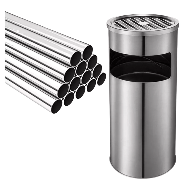 BASURERO CENICERO CIRCULAR ACERO 18 LT PLATEADO - 2
