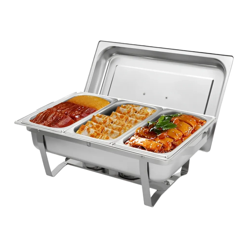 CACEROLA TRIPLE VAPOR CHAFER BUFETERA OLLA ACERO INOXIDABLE 60X35X30 CM - 4