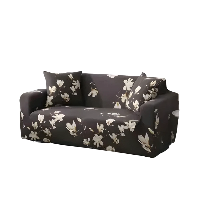 FUNDA PROTECTORA SILLON SOFA TELA ELASTICADA 3 CUERPOS 220 CM FLORES CAFE - 1