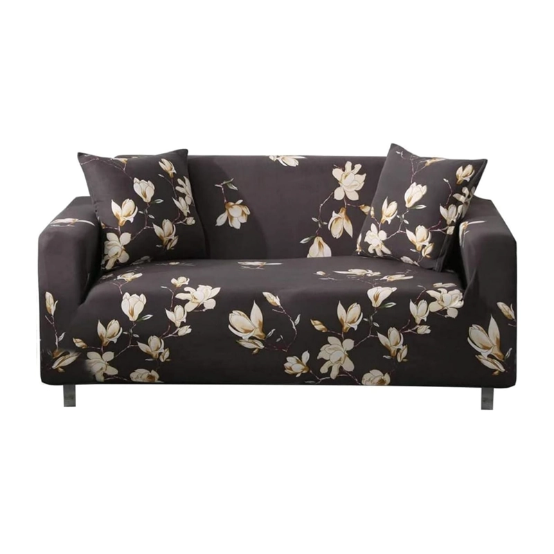 FUNDA PROTECTORA SILLON SOFA TELA ELASTICADA 3 CUERPOS 220 CM FLORES CAFE - 2