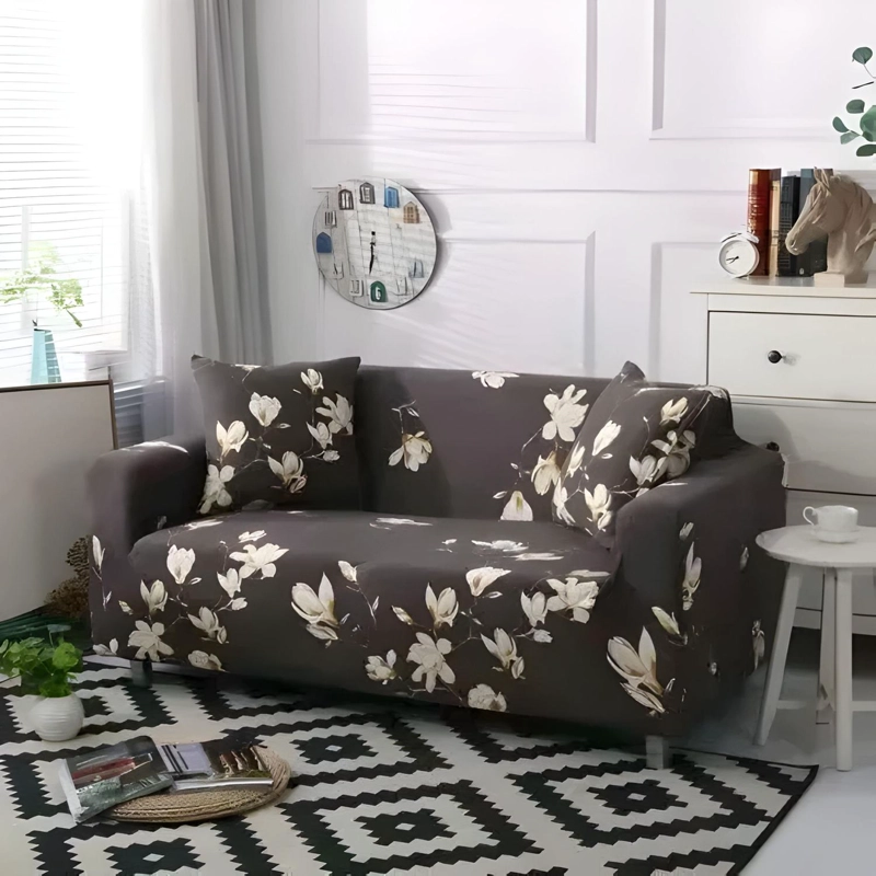 FUNDA PROTECTORA SILLON SOFA TELA ELASTICADA 3 CUERPOS 220 CM FLORES CAFE - 4