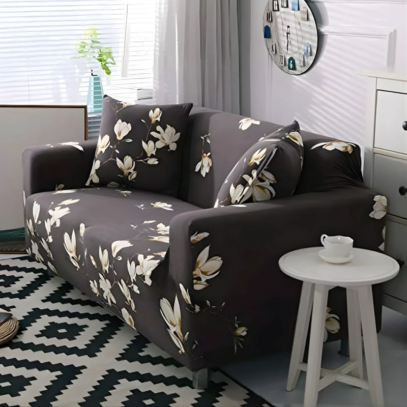 FUNDA PROTECTORA SILLON SOFA TELA ELASTICADA 3 CUERPOS 220 CM FLORES CAFE - 5
