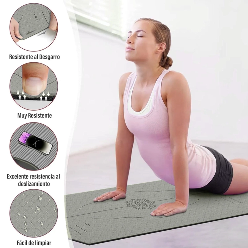MAT ALFOMBRILLA YOGA PILATES EJERCICIO CORREA BOLSO 6 MM GRIS - 5