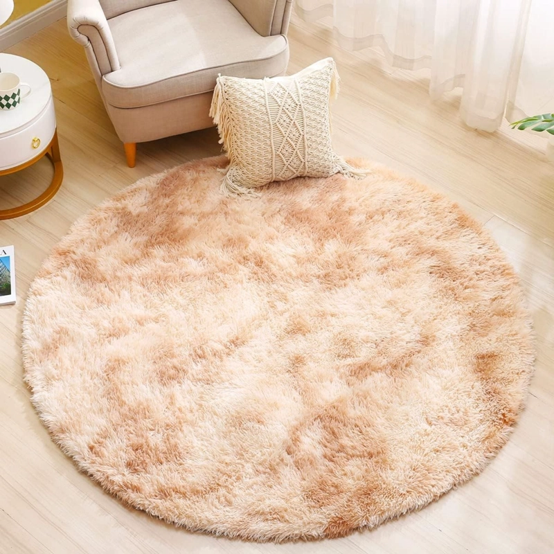 ALFOMBRA PELUDA SUPER SUAVE REDONDA 1 MTS BEIGE JASPEADO - 4