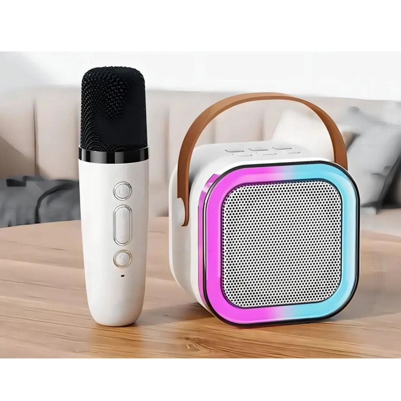 MINI PARLANTE KARAOKE MICROFONO PORTATIL RECARGABLE CORAL CLARO - 4