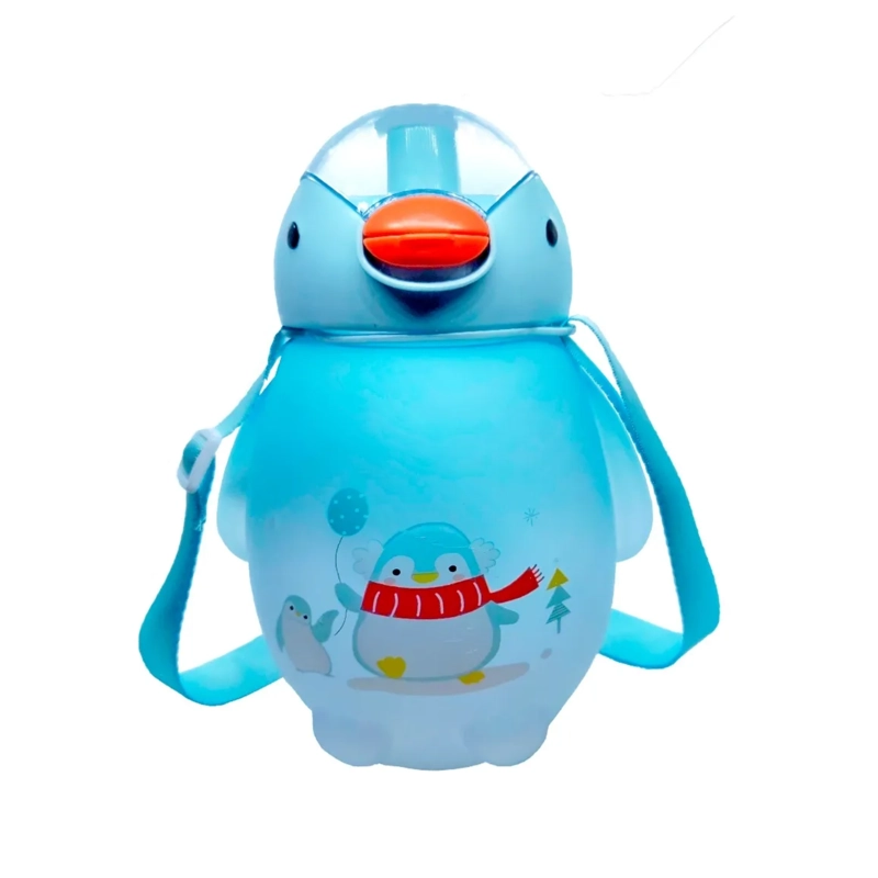 BOTELLA PINGUINO KAWAII STICKERS CORREA 1500 ML CELESTE - 1