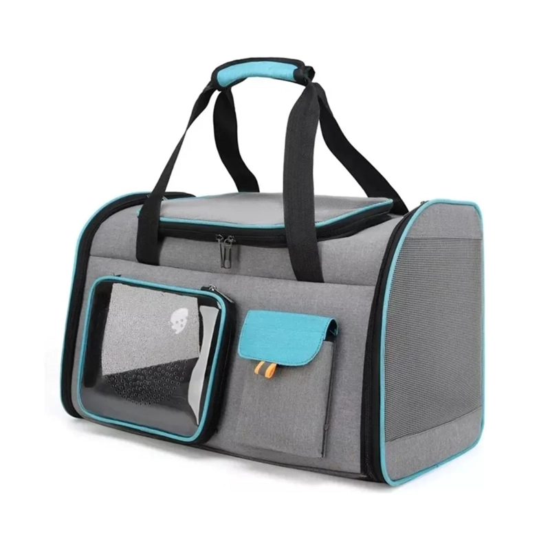 BOLSO TRANSPORTE MASCOTAS TRANSPIRABLE GRIS 50X30X33 CM - 1