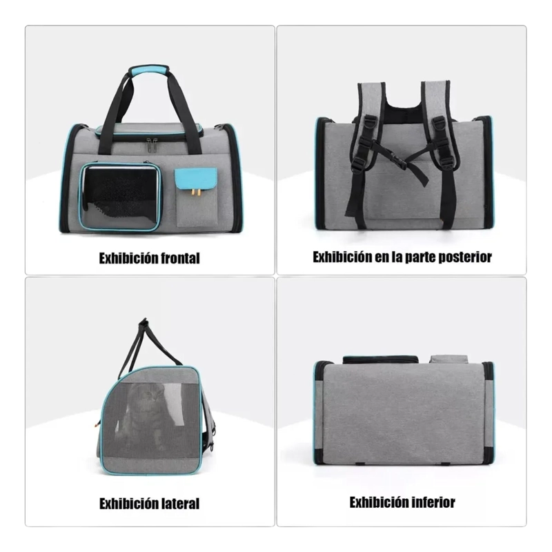 BOLSO TRANSPORTE MASCOTAS TRANSPIRABLE GRIS 50X30X33 CM - 4