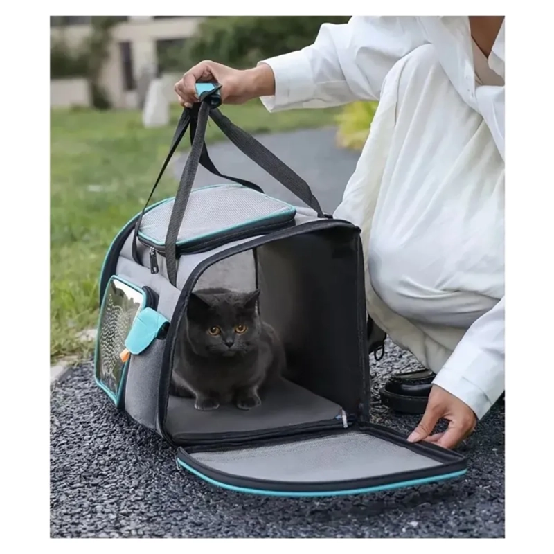 BOLSO TRANSPORTE MASCOTAS TRANSPIRABLE GRIS 50X30X33 CM - 5
