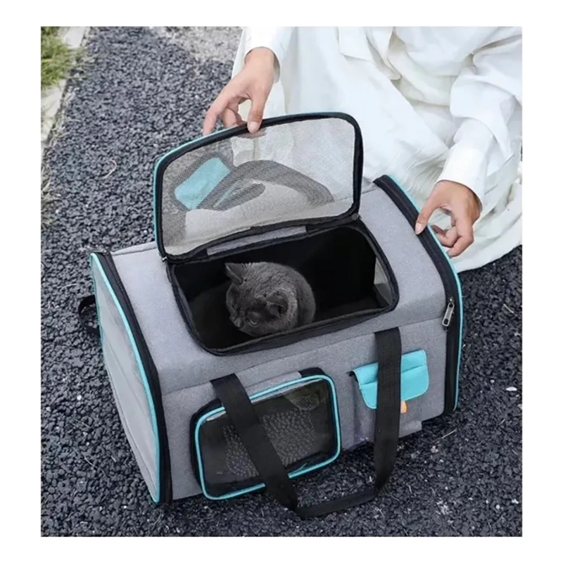BOLSO TRANSPORTE MASCOTAS TRANSPIRABLE GRIS 50X30X33 CM - 6