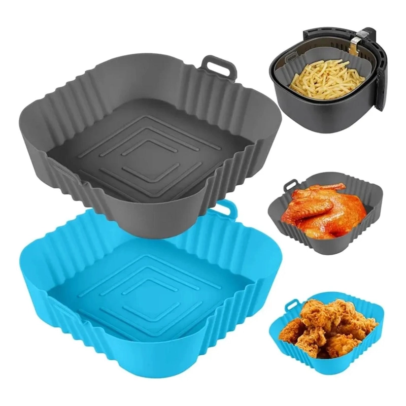 PACK 2 CESTO BANDEJA SILICONA COCINAR FREIDORA AIRE - 1