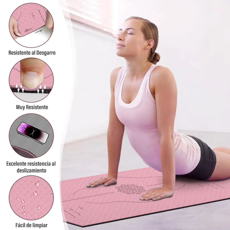 MAT ALFOMBRILLA YOGA PILATES EJERCICIO CORREA BOLSO 6 MM ROSA - 5