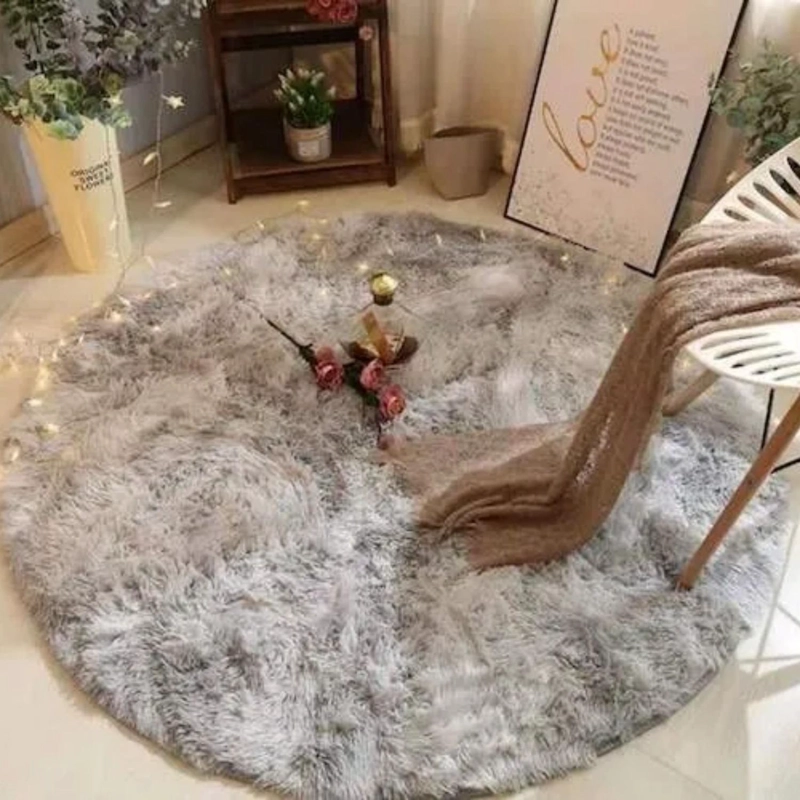 ALFOMBRA PELUDA SUPER SUAVE REDONDA 1 MTS PLOMO JASPEADO - 5