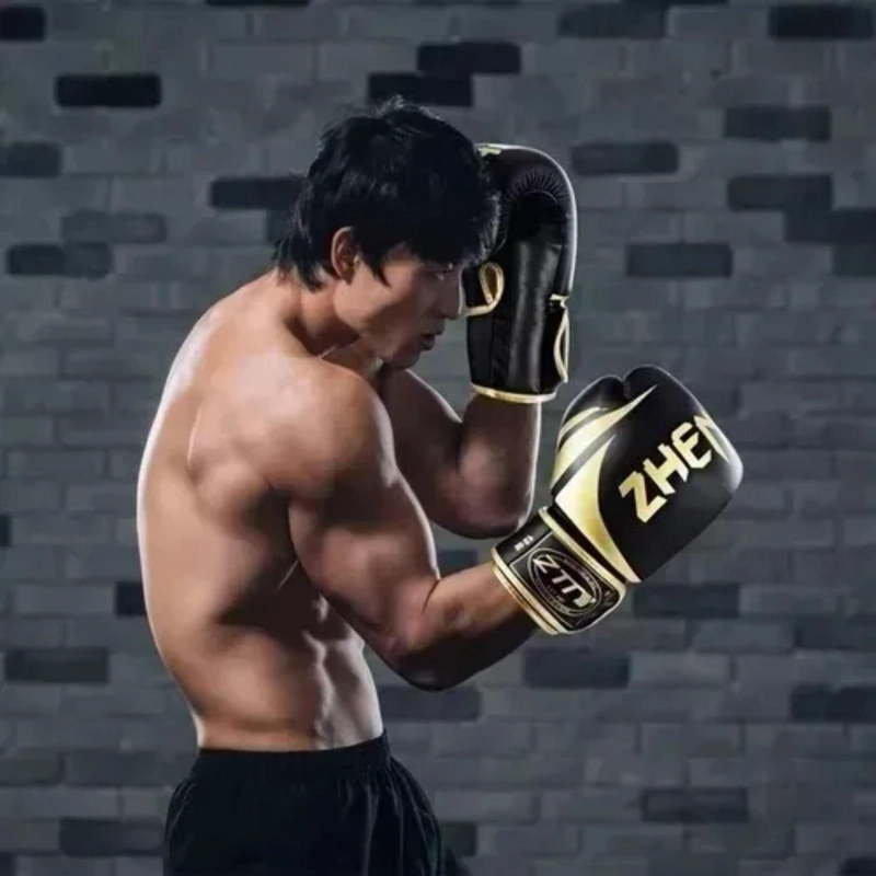 GUANTES BOXEO PROFESIONAL ALTA CALIDAD VELCRO DORADO OSCURO 12 ONZAS - 4