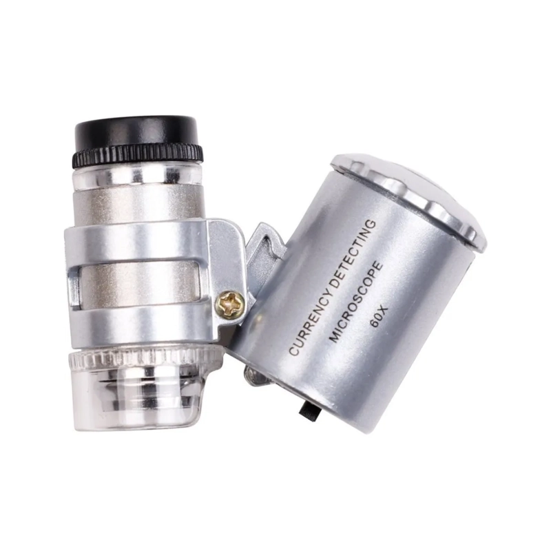 MICROSCOPIO LUPA BOLSILLO LUZ LED / UV 60X - 1