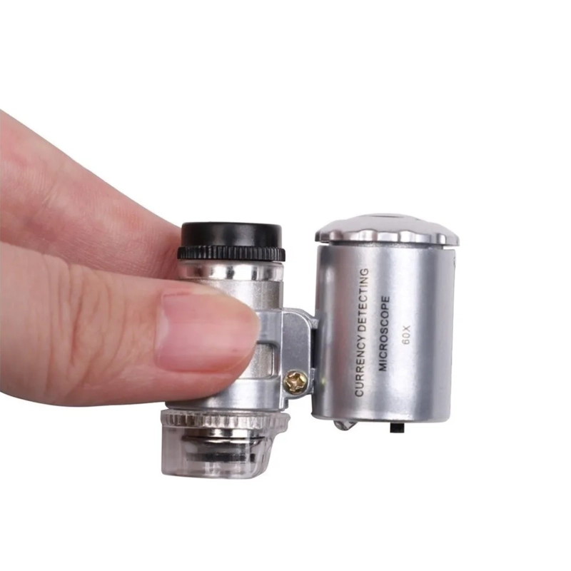 MICROSCOPIO LUPA BOLSILLO LUZ LED / UV 60X - 4