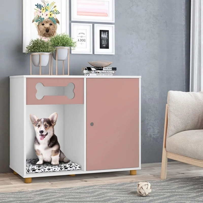 MUEBLE CAMA MASCOTA GATO PERRO 1 PUERTA 42X85X76 CM ROSA - 5