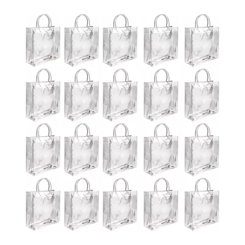 PACK 20 BOLSAS REGALO ASA REUTILIZABLE 20X20X8 CM TRANSPARENTE - 1