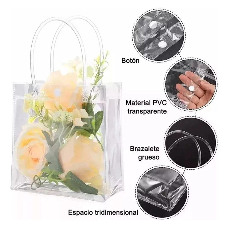 PACK 20 BOLSAS REGALO ASA REUTILIZABLE 20X20X8 CM TRANSPARENTE - 4