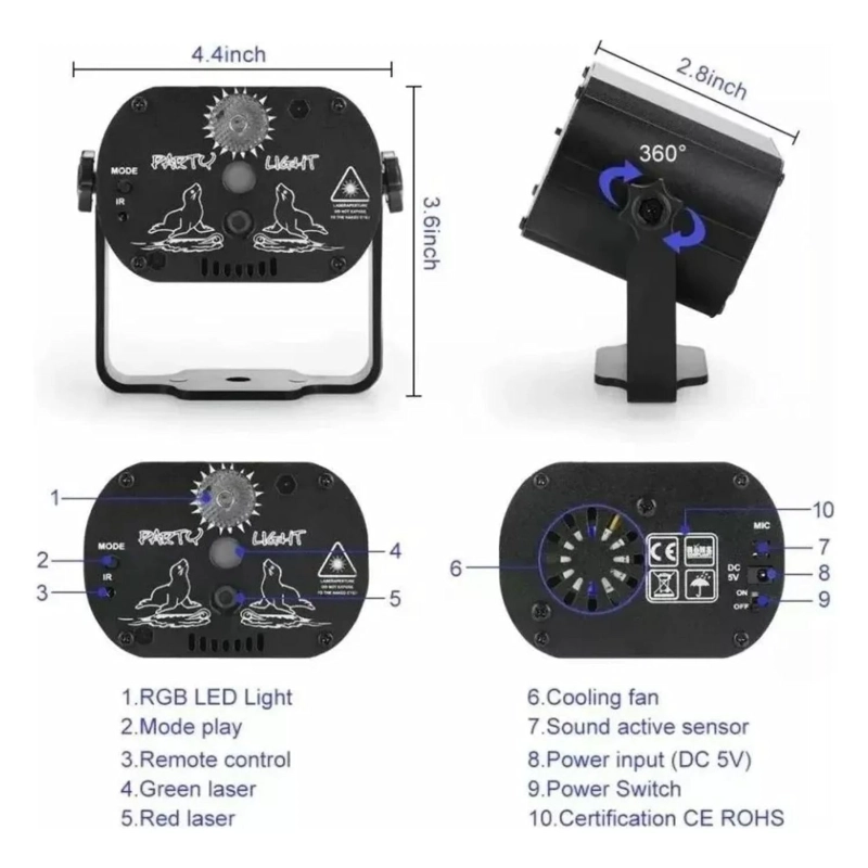 LASER PROYECTOR LUZ LED DISCO RGB FIESTAS 60 PATRONES - 4
